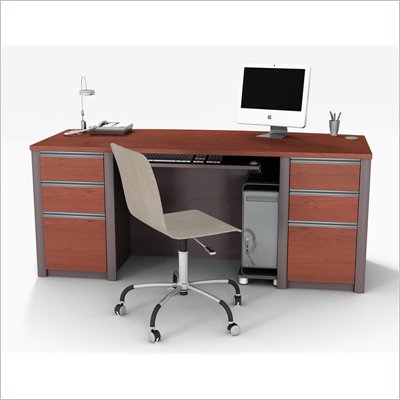 Bestar Connexion Home Office Set with 2 Pedestals in Bordeaux and Slate