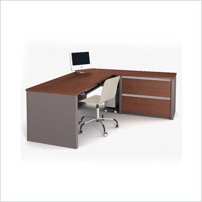 Bestar Connexion L-Shaped Desk with 1 Oversized Pedestal in Bordeaux and Slate