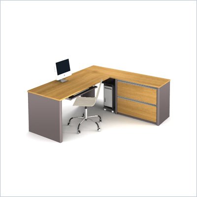 Bestar Connexion L-Shaped Desk with 1 Oversized Pedestal in Cappuccino Cherry/Slate