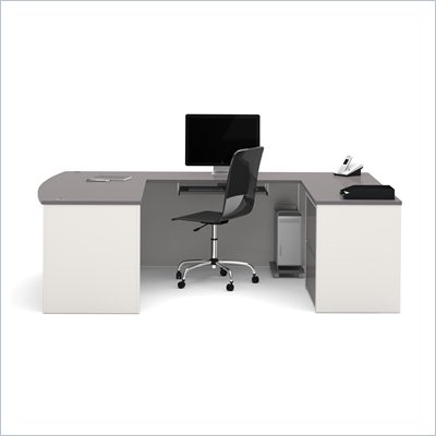 Bestar Connexion U-Shape Home Office Set with 1 Oversized Pedestal in Sandstone and Slate