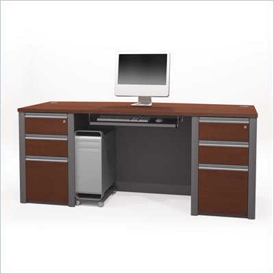 Bestar Connexion Executive Desk Kit with 2 Assembled Pedestals in Bordeaux