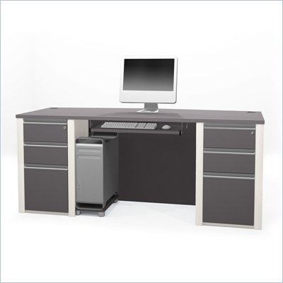 Bestar Connexion Executive Desk Kit with 2 Assembled Pedestals in Sandstone