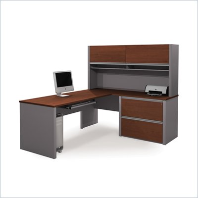 Bestar Connexion Executive L-Shaped Workstation with 1 Assembled Oversized Pedestal in Bordeaux