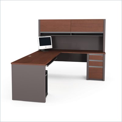 Bestar Connexion L-Shaped Workstation with 1 Assembled Pedestal in Bordeaux