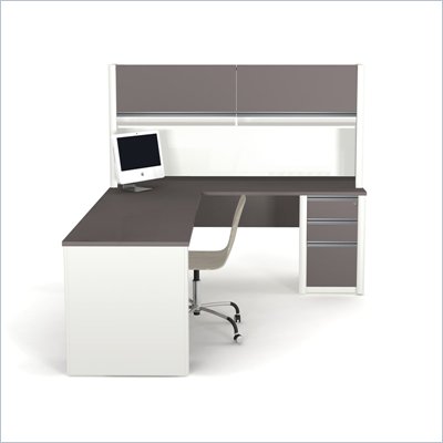 Bestar Connexion L-Shaped Workstation with 1 Assembled Pedestal in Sandstone