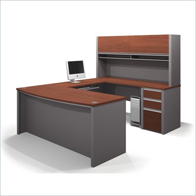 Bestar Connexion U-Shaped Workstation with 1 Pedestal in Bordeaux