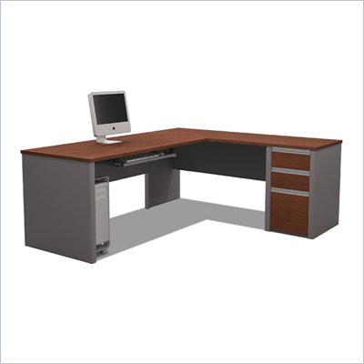 Bestar Connexion L-Shaped Workstation with 1 Pedestal in Bordeaux