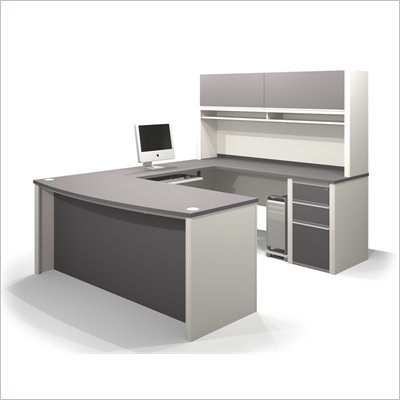 Bestar Connexion U-Shaped Workstation with 1 Assembled Pedestal in Sandstone