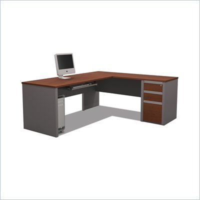 Bestar Connexion L-Shaped Workstation with 1 Assembled Pedestal in Bordeaux