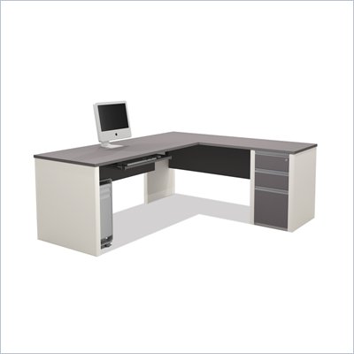 Bestar Connexion L-Shaped Workstation with 1 Assembled Pedestal in Sandstone