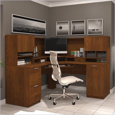 Bestar Elite Corner Desk and Hutch in Tuscany Brown
