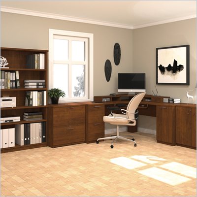 Bestar Elite Corner Wood Office Set in Tuscany Brown