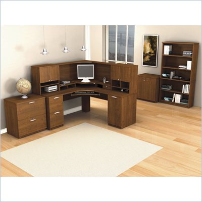 Bestar Elite Corner Desk and Hutch Office Set in Tuscany Brown