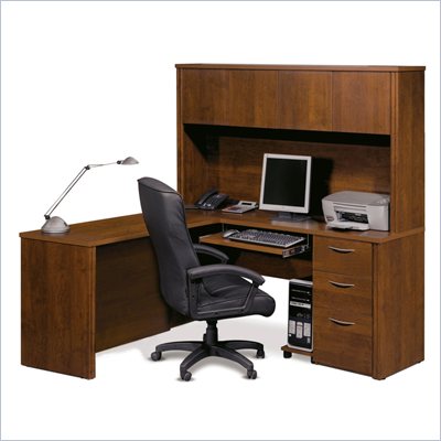 Bestar Embassy L-shaped Workstation with 1 Pedestal in Tuscany Brown