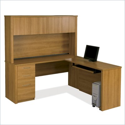 Bestar Embassy L-shaped Workstation with 1 Pedestal  in Cappuccino Cherry