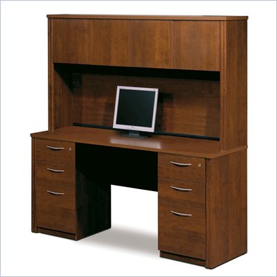 Bestar Embassy Credenza and Hutch with 2 Assembled Pedestals in Tuscany Brown