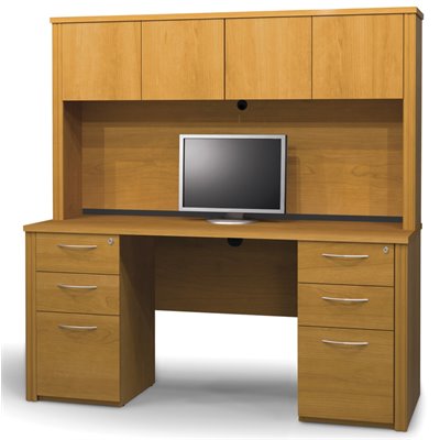 Bestar Embassy Credenza and Hutch with 2 Assembled Pedestals in Cappuccino Cherry