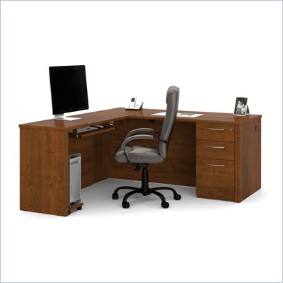 Bestar Embassy L-shaped Workstation with Assembled Pedestal in Tuscany Brown