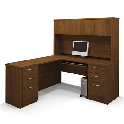 Bestar Embassy L-shaped Workstation with 2 Assembled Pedestals  in Tuscany Brown