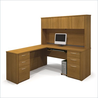 Bestar Embassy L-shaped Workstation with 2 Assembled Pedestals in Cappuccino Cherry