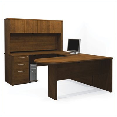 Bestar Embassy U-shaped Workstation with 1 Assembled Pedestal in Tuscany Brown