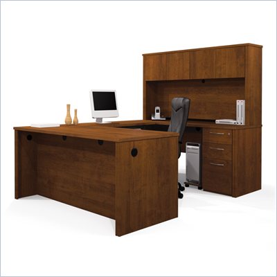 Bestar Embassy U-shaped Workstation with 1 Assembled Pedestal in Tuscany Brown