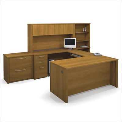 Bestar Embassy U-shaped Workstation with 2 Assembled Pedestals in Cappuccino Cherry