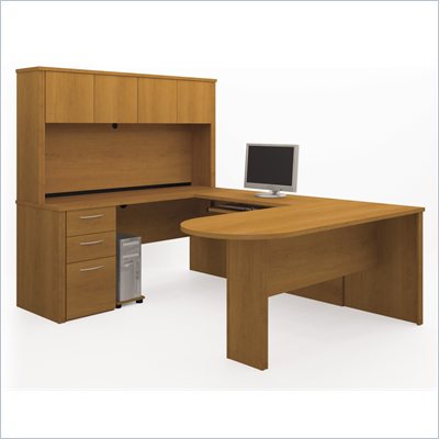 Bestar Embassy U-shape Wood  Home Office Set with Hutch in Cappuccino Cherry