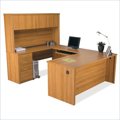 Bestar Embassy U-Shape Wood Home Office Set with Hutch in Cappuccino Cherry