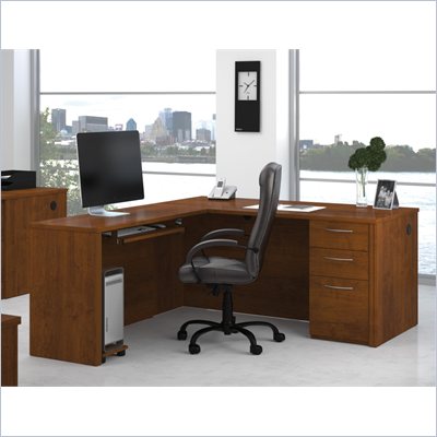 Bestar Embassy L-shape Wood Home Office Computer Desk in Tuscany Brown