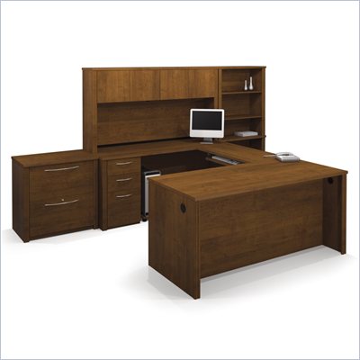 Bestar Embassy U-Shape Wood Office Set with Hutch in Tuscany Brown