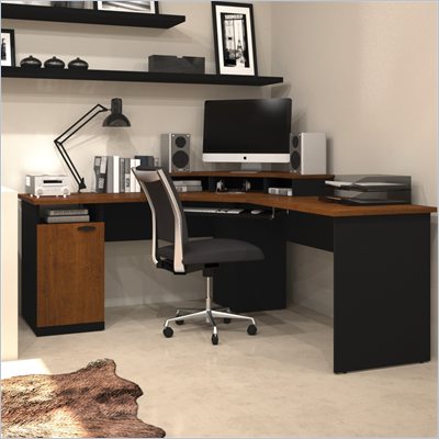 Bestar Hampton Wood Home Office Corner Computer Desk in Tuscany Brown