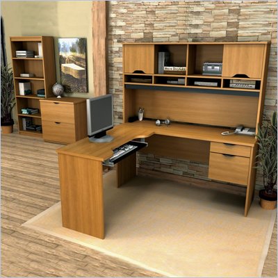 Bestar Innova L-Shape Desk Set in Cappuccino Cherry