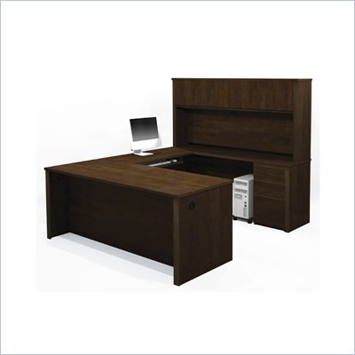 Bestar Prestige + U-Shape Desk Office Set with Hutch in Chocolate
