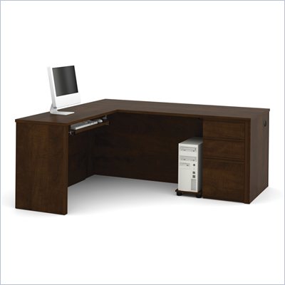 Bestar Prestige + L-Shape Wood Computer Desk in Chocolate