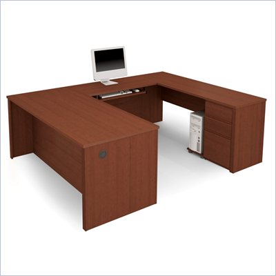 Bestar Prestige + U-Shape Wood Computer Desk with Pedestal