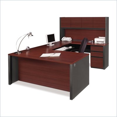 Bestar Prestige + U-Desk and Hutch Office Set in Bordeaux