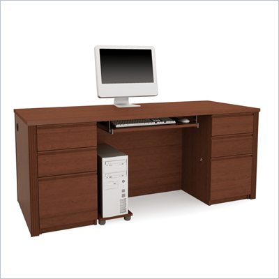 Bestar Prestige + Double Pedestal Wood Computer Desk in Cognac Cherry