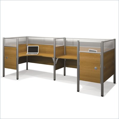 Bestar Pro-Biz Double Back to Back L-Desk in Cappuccino Cherry