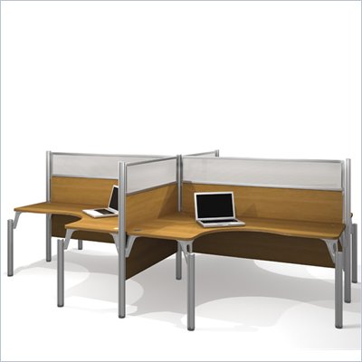 Bestar Pro-Biz Quad L-Desk in Cappuccino Cherry