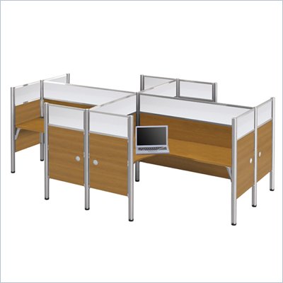 Bestar Pro-Biz Quad L-Desk in Cappuccino Cherry