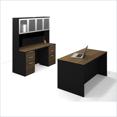 Bestar Pro-Concept Executive Kit with 2 Pedestals in Milk Chocolate Bamboo & Black