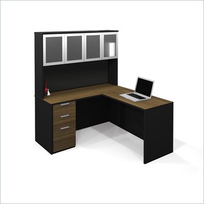 Bestar Pro-Concept L-Shaped Workstation with 1 Assembled Pedestal and High Hutch