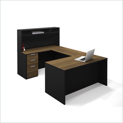 Bestar Pro-Concept U-Shaped Workstation with Small Hutch and 1 Assembled Pedestal