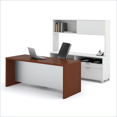 Bestar Pro-Linea Executive Kit in White and Cognac