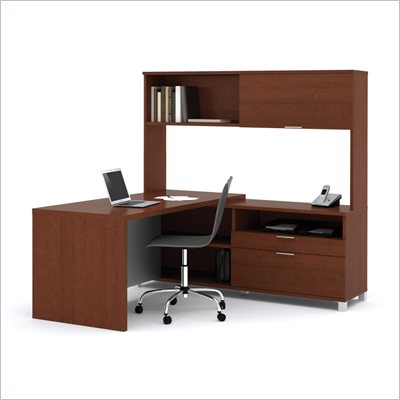 Bestar Pro-Linea L-shaped with Hutch Kit in Cognac and White