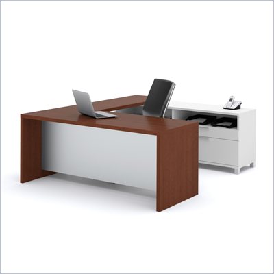 Bestar Pro-Linea U-shaped Kit in White and Cognac