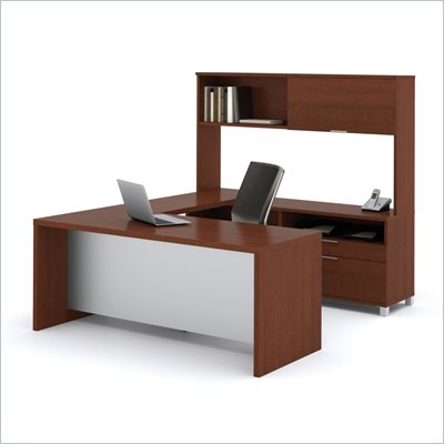 Bestar Pro-Linea U-shaped with Hutch Kit in Cognac and White