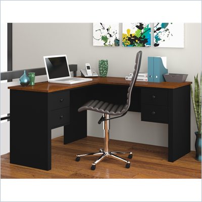 Bestar Somerville L-Shaped Desk in Black and Tuscany Brown