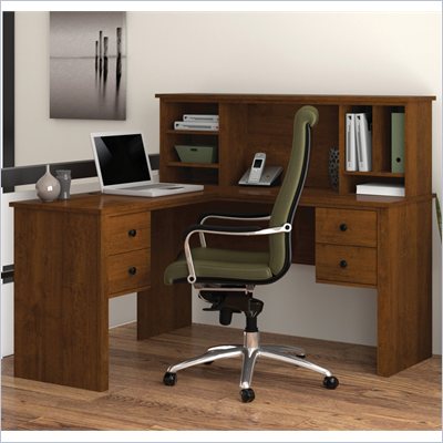 Bestar Somerville L-Shaped Desk with Hutch in Tuscany Brown